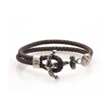 Bracelet en cuir noir d&#39;ancre de déclaration faite sur commande, bracelet en cuir d&#39;ancre d&#39;acier inoxydable